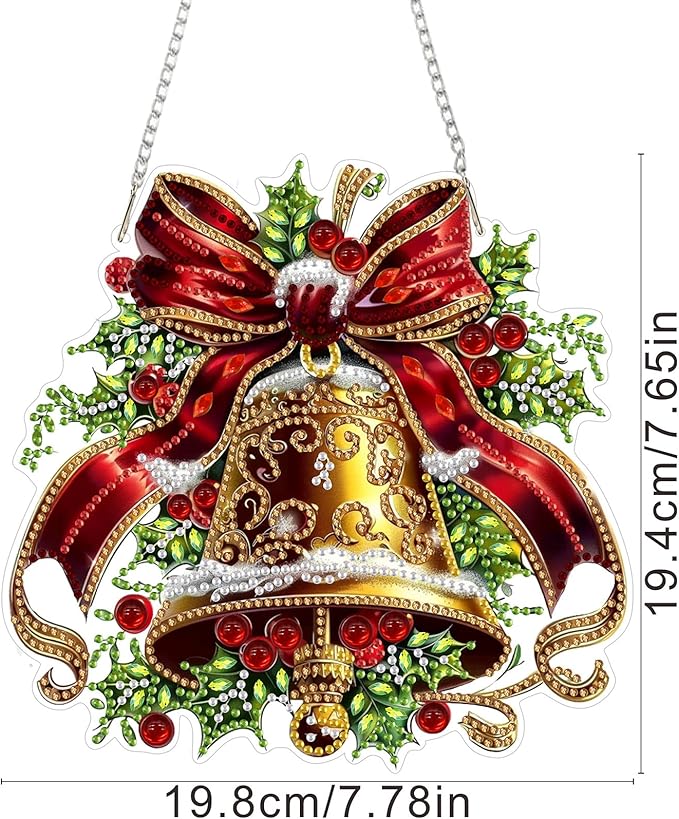 SENQAO Christmas Bell Diamond Art Hanging Kits for Adults Kids, Christmas Diamond Art Suncatchers, 5D Special Shape Diamond Painting Pendant Window Ornament Gifts for Home Garden Door Wall Decor