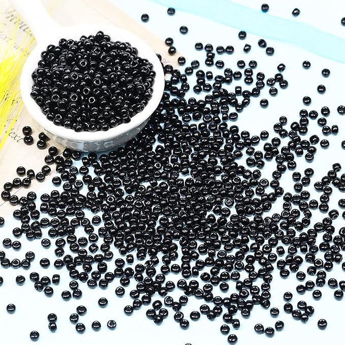 Bala&Fillic Black Color 4mm Seed Beads About 1200pcs/100Grams in Bag, 6/0 Glass Craft Beads for Making Bracelet and Necklace (Black)