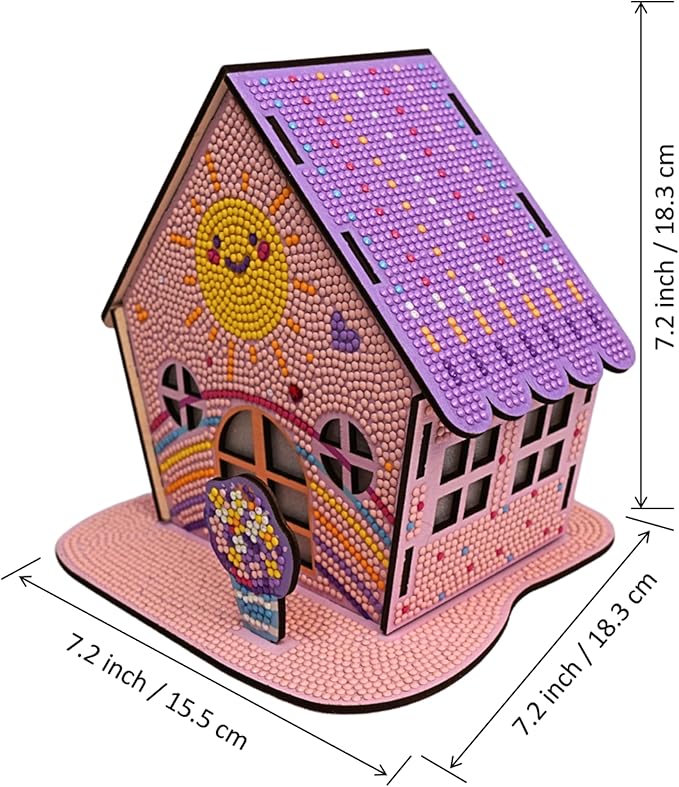 3D Diamond Painting Cabin Kit – DIY Full Drill Miniature House Craft with Rhinestones, Decorative Building Set for Adults & Teens (Rainbow Cottage Cabin)