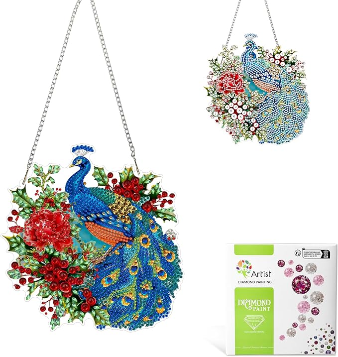 MAXBYE Diamond Art Painting Kits Hanging Peacock Pendant, DIY 5D Special Shaped Animal Gem Art Craft Diamond Dots for Adults and Home Window Door Decor