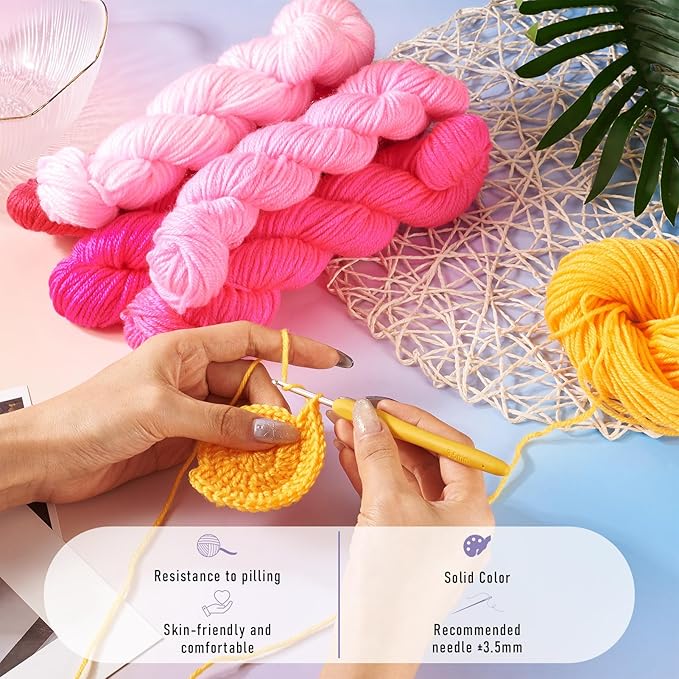 Cheriswelry 5 Skeins Soft Acrylic Fiber Yarn for Knitting 2.2mm Pink Theme Craft Sewing Cord Threads for Weaving Multicolor Skeins Yarn kit for Crochet Beginners Adults