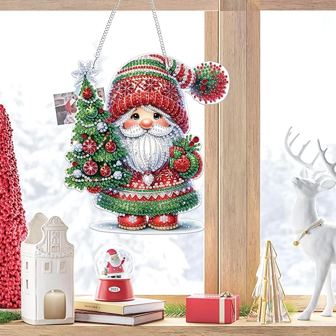 Bowetile Christmas Hanging Diamond Art Painting Kits for Adults, 5D Special Shape Diamond Art Kits Gnome, Crystal Gem Painting Arts and Crafts for Christmas Gifts for Home Garden Decor