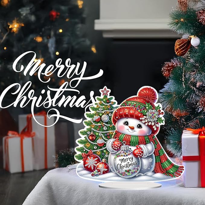 Christmas DIY Diamond Desktop Ornament, Double Sided Special Shaped Diamonds Art Kits, 5D Tabletop Ornaments for Adult Beginner Home Office Decor Crafts Gift (Snowman 02)
