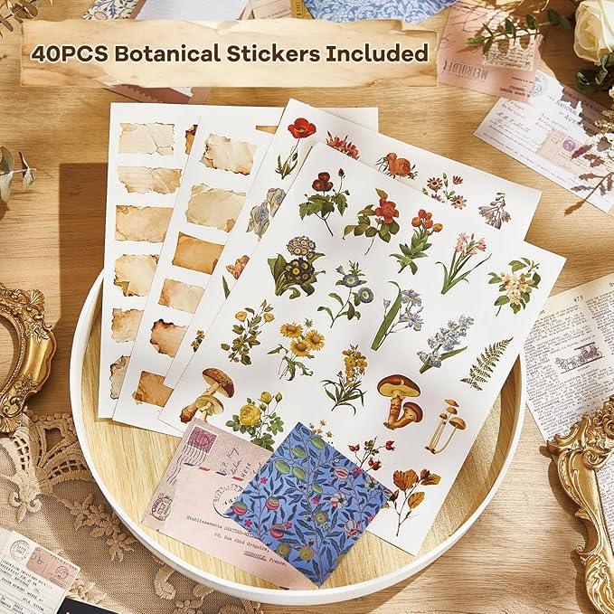 Gemmapylor 440PCS Vintage Scrapbook Paper,Junk Journal Ephemera Kit with 360 Decorative Papers & 80 Vintage Stickers, Aesthetic Journaling Supplies for Scrapbooking, Planner, DIY Crafts