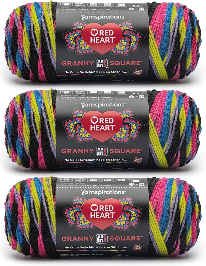Red Heart All in One Granny Square Neon Lights 3 Pack of 250g Yarn