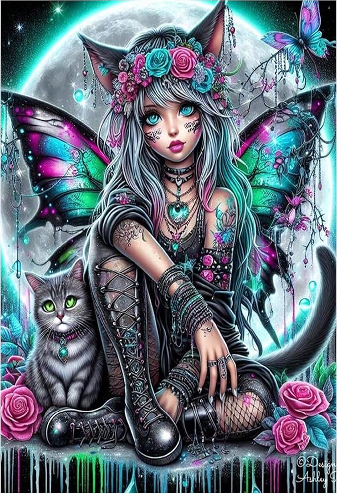 KUFWKEY Gothic Butterfly Fairy Diamond Art Kits for Adults,Skull Art and Crafts,5D DIY Handicrafts,Diamond Painting kit, Halloween Diamond Mosaic Kits,Diamond Dots for Beginner,12X16 inch