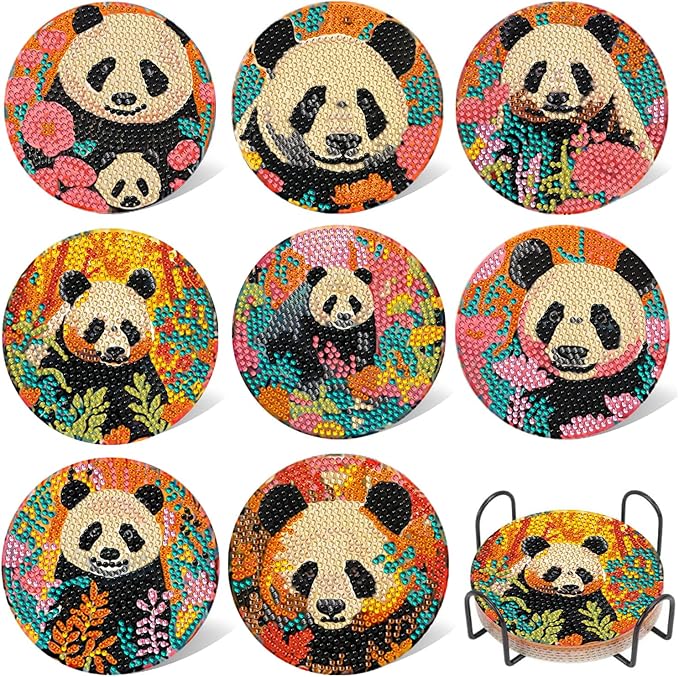 EWJRNSF 8 PCS Diamond Art Coasters Kit, Small Diamond Painting Coasters, Fall Diamond Art Kits for Adults Beginners, Arts and Crafts Supplies Item Sets with Holder