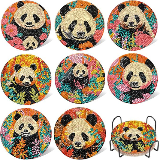 EWJRNSF 8 PCS Diamond Art Coasters Kit, Small Diamond Painting Coasters, Fall Diamond Art Kits for Adults Beginners, Arts and Crafts Supplies Item Sets with Holder