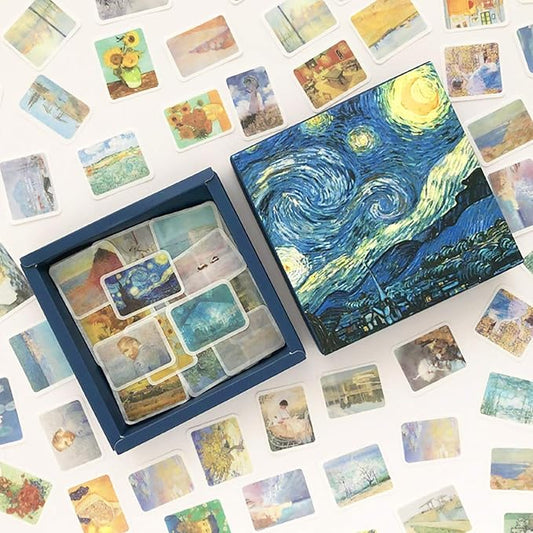 Doraking 200PCS Middle Size Art Theme Scrapbook Washi Stickers for Scrapbooking Diary Decoration, Arts Famous Painting Stickers, Van Gogh Works Sticker (Impressionist Arts)