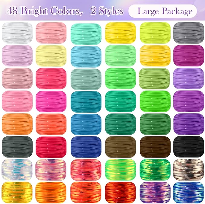 Lanyard String Kit 48 Rolls Gimp Plastic Lanyard String for Bracelets Keychain DIY Crafts with Key Chain Rings, Snap Clips, Open Rings, Lobster Clips Gimp Bracelet Making Kit (5.5 Yards)