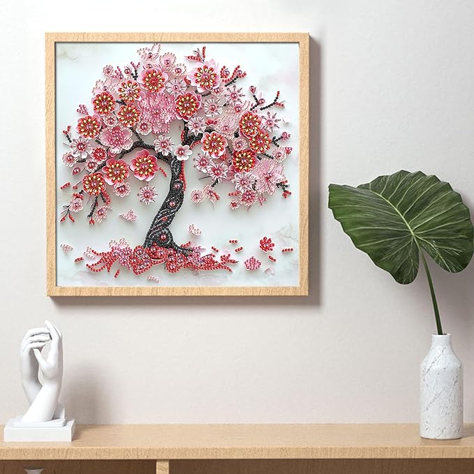 LazyFold Diamond Painting Art Kit, DIY Sakura Tree 5D Special Shape Crystal Diamond Partial Diamond Painting Mosaic Making Craft, Suitable for Home Wall Decor Art Gift(12x12in)