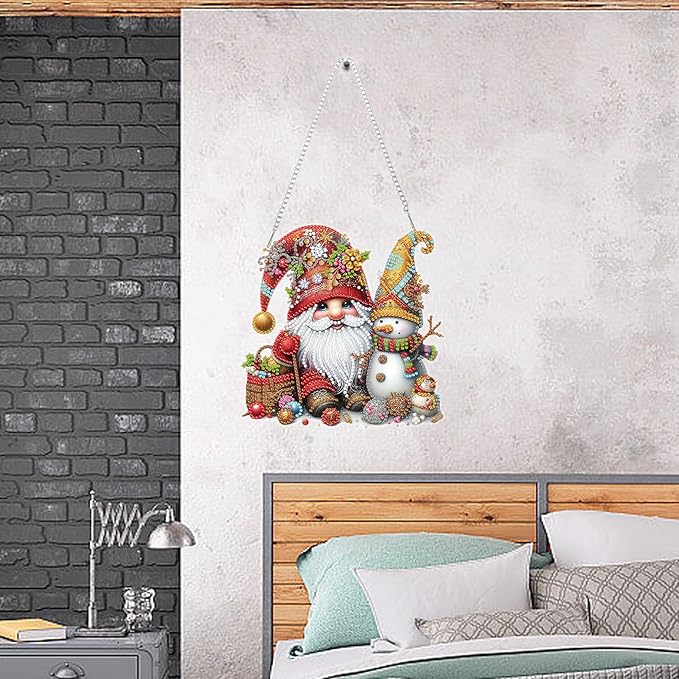 Auremi Gnome Diamond Art Hanging Kit for Adult, Special Shaped Rhinestone, DIY Acrylic 5D Christmas Diamond Painting Window Pendants Signs, Home Garden Wall Hanging Ornament