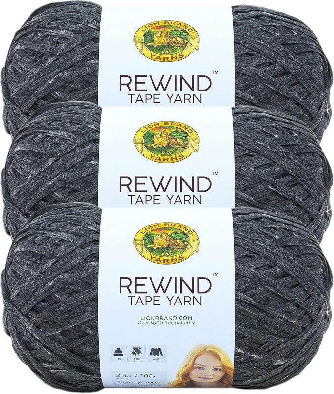 Lion Brand Yarn Rewind Yarn, Yarn for Knitting and Crocheting, Craft Tape Yarn, 3-Pack, Moto Jacket
