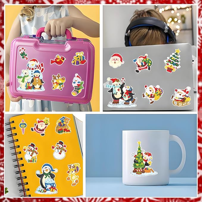 Viicoor 32PCS Christmas Diamond Painting Sticker Kit, Xmas DIY Creative Diamond Art Sticker Craft by Numbers Kits
