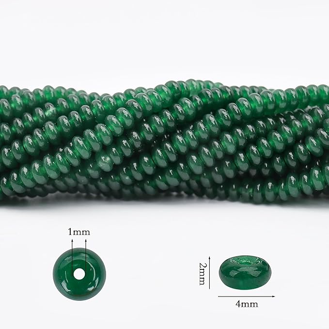 2 Strands (300PCs) Green Jade Rondelle Beads, 2 * 4mm Gemstone Loose Spacer Abacus Disk Beads for DIY Bracelet Necklace Earrings Jewelry Making, Craft Supplies Beading Kit