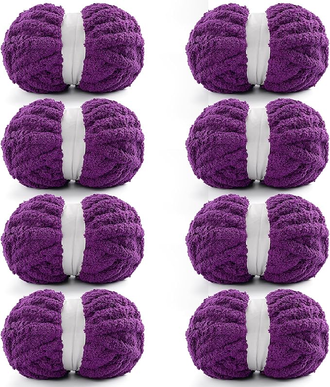 8 Pack Chunky Yarn for Crocheting, Blanket Thick Chenille for Hand Knitting, Soft Chunky for Crochet - 28 Yds 7.7 Oz Each Skein (Violet)