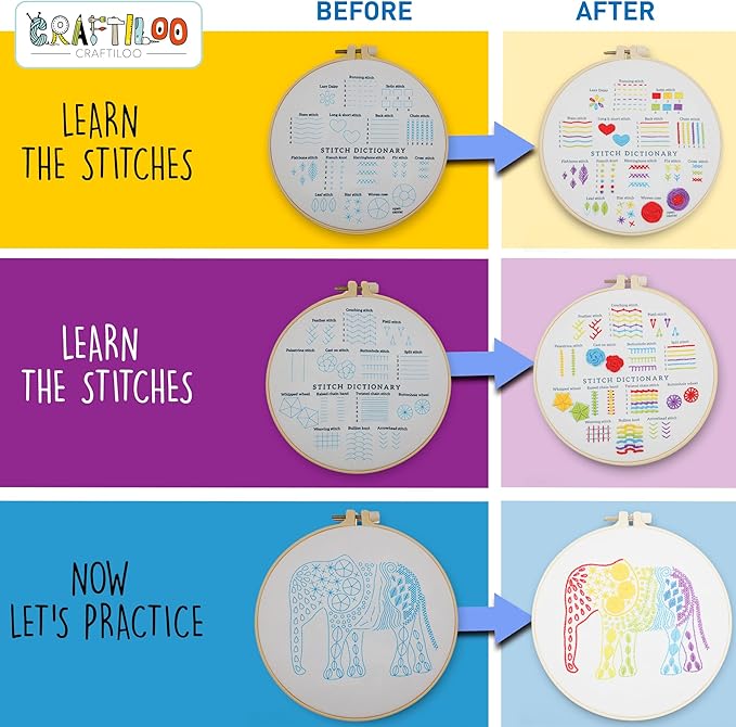 CRAFTILOO Embroidery Kit for Beginners Cross Stitch Kits for Beginners Needlepoint Kits for Adults Embroidery Kits for Adults Cross Stitch kit Elephant