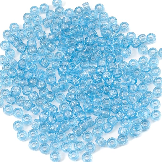 Gxueshan 1000 Pcs Acrylic Plastic Transparent Blue Pony Beads Large Hole Pens Hair Braiding 6x9mm Bulk Kandi Beads for Friendship Bracelet Necklace Jewelry Making Kit