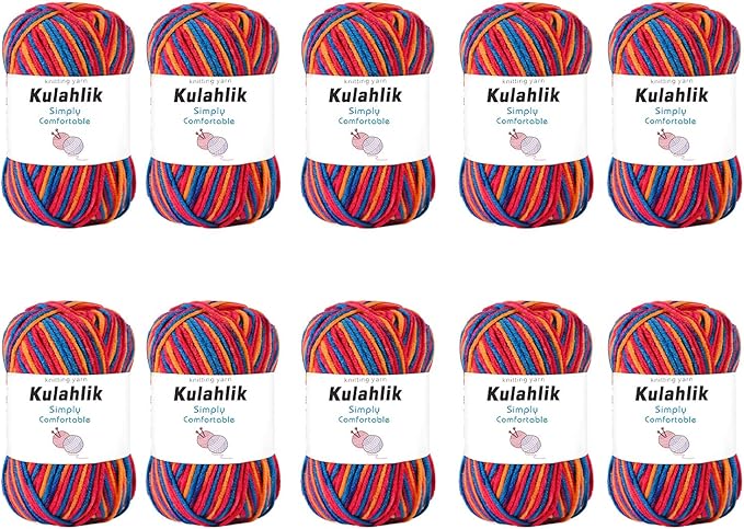 500g(10x50g) Acrylic Yarn for Crocheting and Knitting, Colorful Gradient Yarn Thread, 10 Rolls Skeins, Multicolor Hilo Acrílico, Perfect for DIY Crafts Project