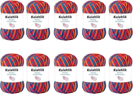 500g(10x50g) Acrylic Yarn for Crocheting and Knitting, Colorful Gradient Yarn Thread, 10 Rolls Skeins, Multicolor Hilo Acrílico, Perfect for DIY Crafts Project