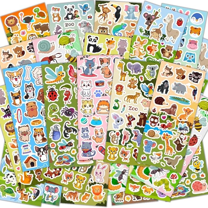 36 sheets animal stickers for kids, 700+ cute animal stickers for scrapbooking, teachers classroom prizes, goodie bag stuffers, birthday gift idea, party favors, decorations
