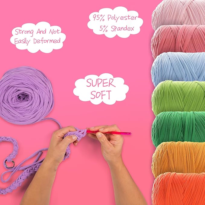 Tshirt Yarn for Crochet - 400 g/130 yds T Shirt Yarn for Crocheting Bags/Baskets/Home Decor - Soft Elastic Fabric T-Shirt Yarn with 1 Crochet Hook (1, Light Grey)