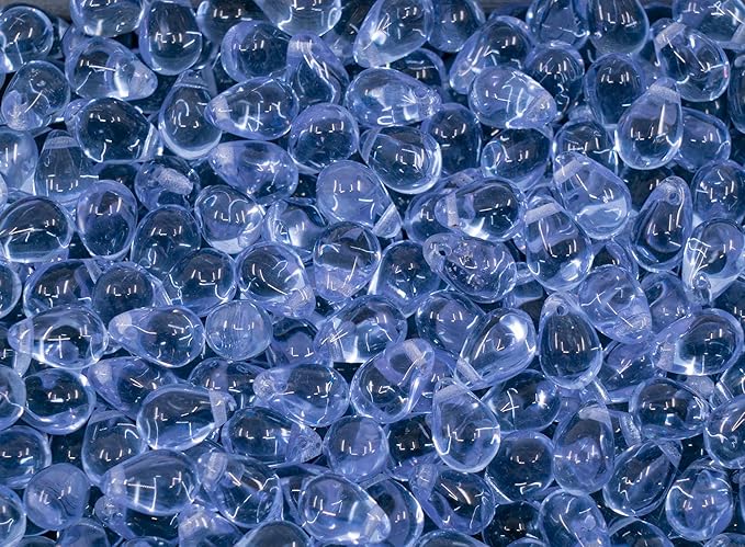 Czech 50-Piece Glass Beads, 6x9mm, Teardrop Transparent Violet-Blue (20210)
