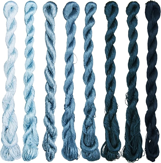 Natural Silk Thread for Hand Embroidery, Premium Handmade Embroidery Silk Floss, 8 Assorted Colors, 110m Each, Perfect for Cross Stitch & Needlework Projects（13）