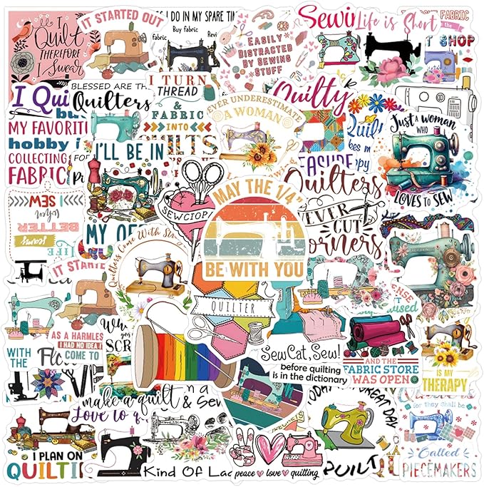 105 Pcs Retro Sewing Stickers, 1.5-3 Inches Vintage Sewing Decals, Waterproof Vinyl Stickers for Craft Journals, Laptops, Home Decor, Ideal for Crafters Adults(Sewing Machine)