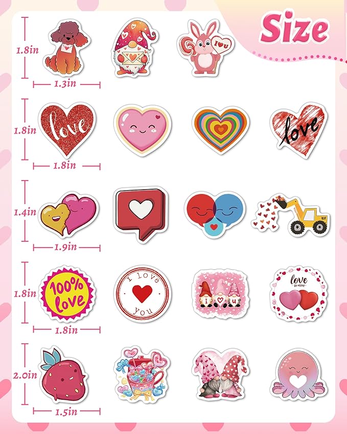 300 pcs valentines day stickers, bulk valentines day gifts, heart stickers crafts for kids classroom school, party favors decorations for kids teens girls