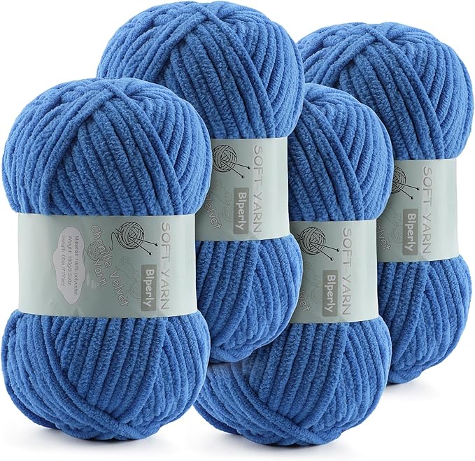 Chunky Chenille Yarn Velvet Soft Super Bulky Size 6 for Crocheting Knitting, Baby Blanket Yarn, 100g 71 Yds per Skein, Easy to Use for Scarves, Amigurumi, Crafts (4, Sky Blue)
