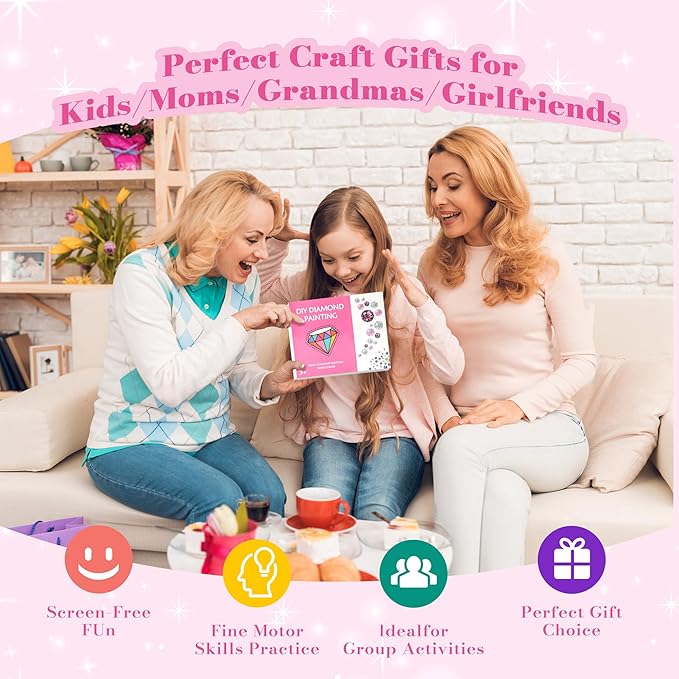 4pcs Diamond Painting Kit for Kids Ages 8-12, Birthday Gifts for 6 7 8 9 10 11 Year Old Girls Diamond Art Kits Crafts for Teen/Adults Wind Chimes Crystal Window Suncatcher for Home Garden Decor