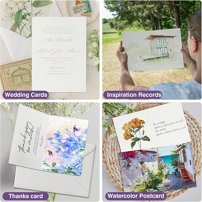 50 Pack Foldable Blank Watercolor Cards with Envelopes 4 x 6 Inch, 140lb Heavyweight, 100% Cotton, White, Acid-Free Water color Cards to Paint or Cards Making for Christmas Birthday