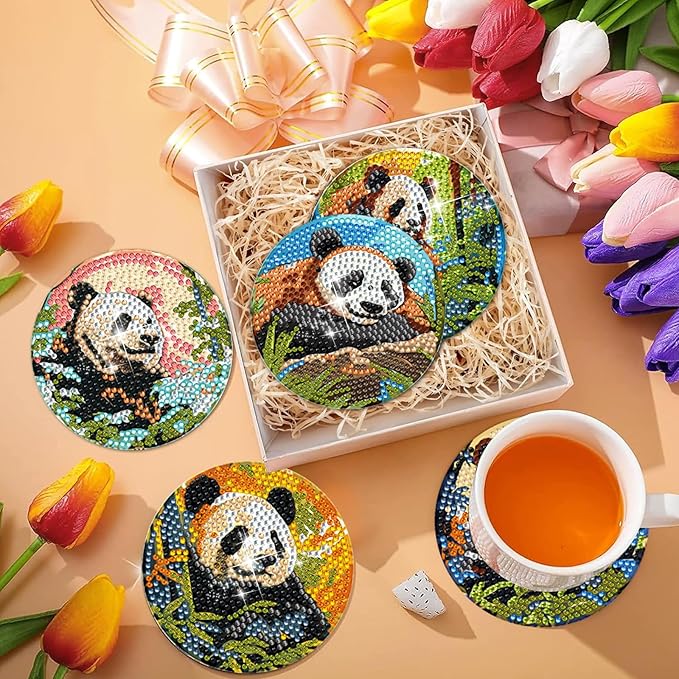 EWJRNSF 8 PCS Diamond Art Coasters Kit, Small Diamond Painting Coasters, Fall Diamond Art Kits for Adults Beginners, Arts and Crafts Supplies Item Sets with Holder