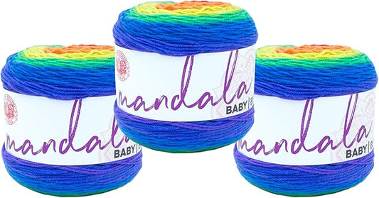 (3 Pack) Lion Brand Yarn Mandala Baby Yarn, Rainbow Falls