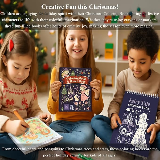 fuxi coloring books for kids ages 8-12 girls, 50 sheets (73lb/120gsm) blank paper drawing pad + 50 designs blank paper for kids coloring, christmas gifts for grandkids.