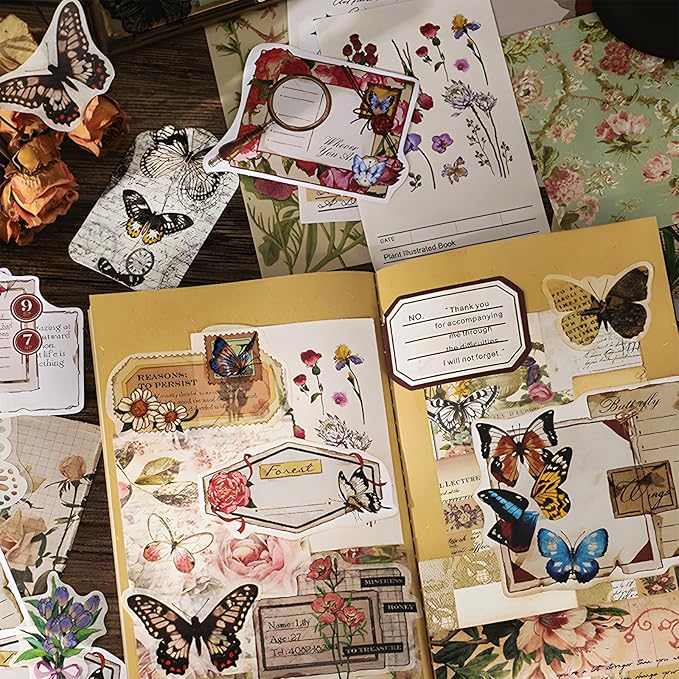 Teniinet 260 PCS Vintage Scrapbooking Supplies Aesthetic Journaling Kit,Large Collection for Bullet Junk Journals,Arts Craft Collage,Ephemera Adults,Beginners,Girls Teenage School Style(Flowers)