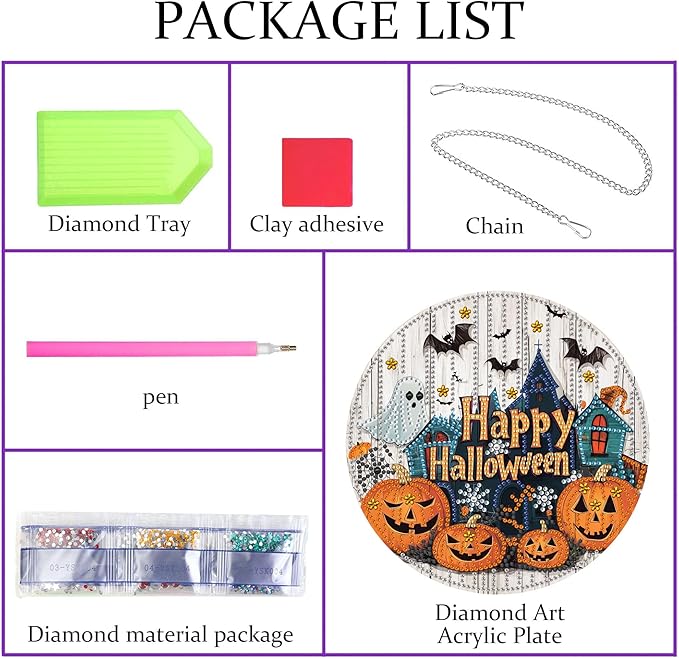 Pavemlo Hanging Diamond Art Kits for Adults Halloween Pumpkin – 8x8 Inch Double-Sided Acrylic Board DIY Crystal Diamond Suncatcher Pendant, Sparkling Home Wall or Window Decoration Handmade Gift