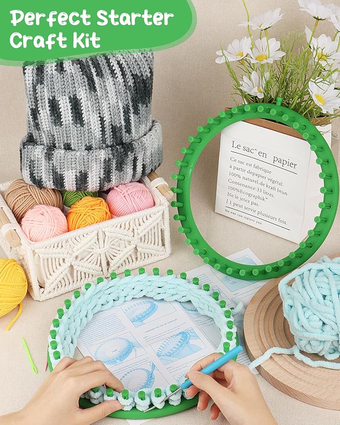 Aeelike 2 Pcs Round Knitting Looms Set, 36 Pegs Knitting Loom Simple for Beginner, 24 cm Diameter Plastic Loom Knitting, Small Round Loom Knitting Set for Home DIY, Teaching, Learning
