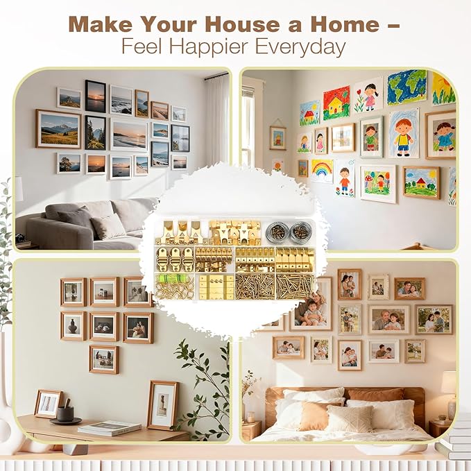 322Pcs Picture Hanging Kit, Professional Picture Hangers with Hooks, Nails, Wire, D Rings, Sawtooth Hangers ,Eye Hooks and Level–All-in-One Wall Hanging Kit for Frames, Mirrors, Photos & Art