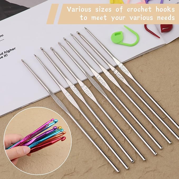 MORFEN 48 Pcs Crochet Hooks Set, 21 Sizes Crochet Needles with Case, Ergonomic Knitting Needles, Crochet Hooks Kit with Crochet Accessories Stitch Markers Blunt Needles for Crocheting Yarn