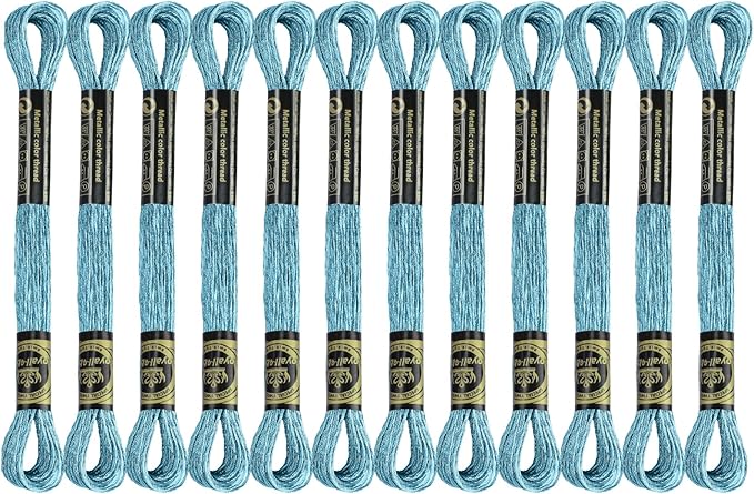 12 Skeins Embroidery Floss, Lake Blue Metallic Embroidery Thread Polyester Cross-Stitch Threads for Hand Embroidery String Art DIY Creation