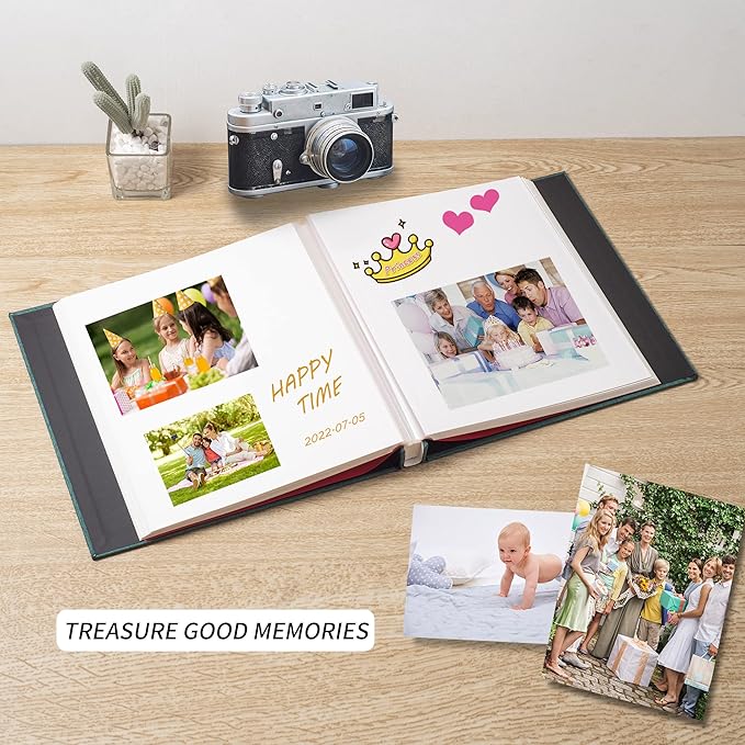 Photo Album Self Adhesive 3x5 4x6 5x7 6x8 8x10 8.5x11 11x10.6 Magnetic Scrapbook Album DIY Length 11x10.6 Inch 40 Pages Linen Cover DIY Photo Album with A Metallic Pen and DIY Accessories(Dark Green)