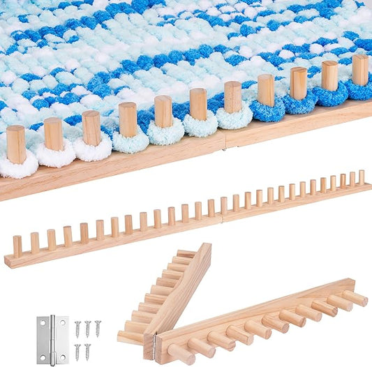 50'' Chunky Blanket Loom, Installation Free Knitting Loom for Beginners, Foldable Hand Knitting Yarn Chunky Blanket Kit for DIY Throw Blankets, Wooden Weaving Loom Craft Tools