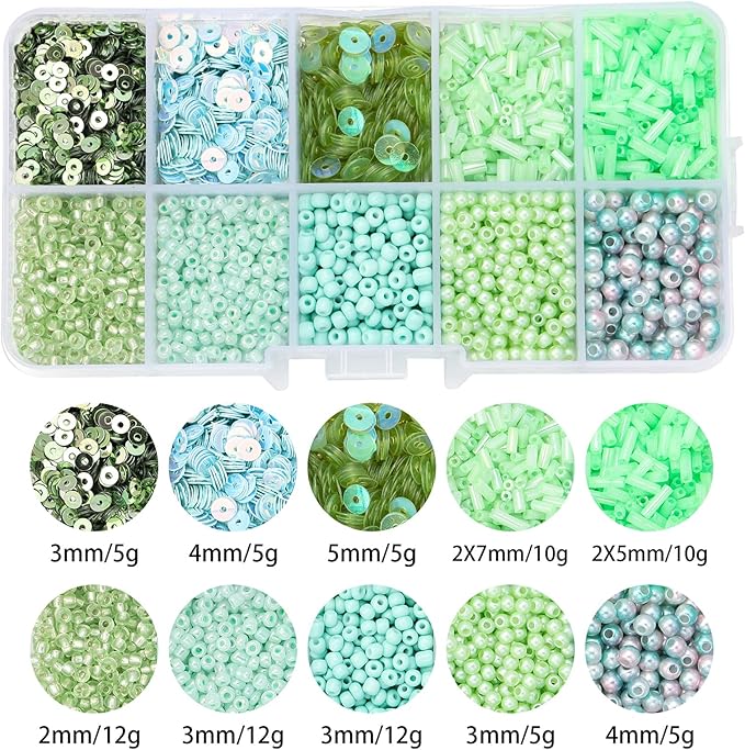 Assorted Beads for Jewelry Making, Glass Seed Bugle Tube Beads Loose Sequins Multiple Sizes for Crafts Sewing Jewelry Making