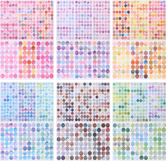36 Sheets 1872 Pcs Washi Dot Stickers, 8mm/13mm Colorful Circles Stickers, Monet Garden Style Decorative Sticker Dots for Scrapbooking, Planners, Envelope, Crafting