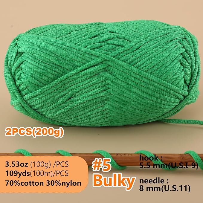 200g Yarn for Crocheting,Soft Yarn for Crocheting,Crochet Yarn for Sweater,Hat,Socks,Blankets(Green)
