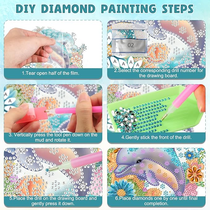 DOMROM Dolphin Diamond Art Hanging Kits for Adults Beginners, Special Shaped Crystal Diamond Painting Dolphin Pendant, DIY Diamond Art Suncatchers Animal for Home Garden Wall Decor Gift