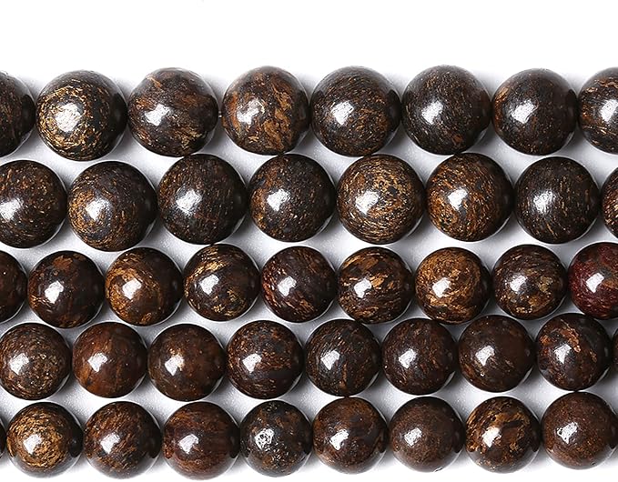 74pcs 10mm Natural Stone Beads Brown Bronzite Gemstone Round Loose Beads for Jewelry Making DIY Bracelet Necklace 32" 2 Strands