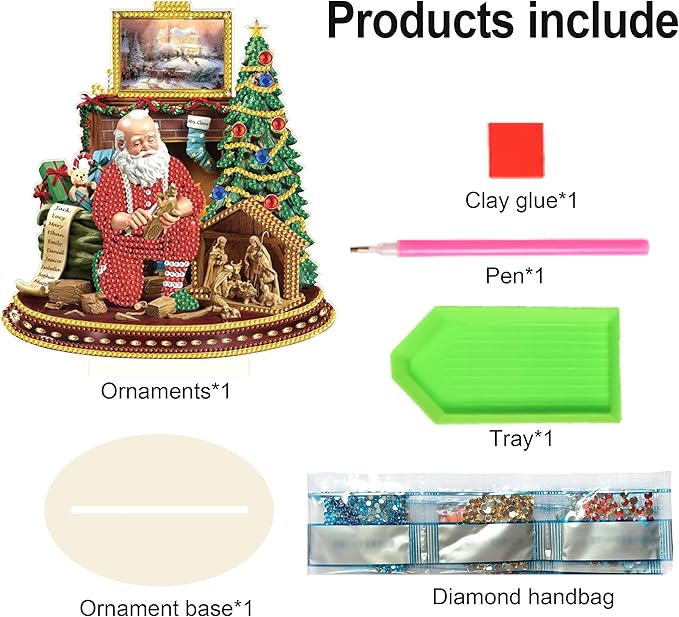 Christmas Diamond Art Tabletop Decoration, DIY Santa Claus in Carving, Diamond Art 5D Special Shape Crystal Diamond Partial Diamond Art Painting Mosaic Handicraft, Home Office Tabletop Decor Gift